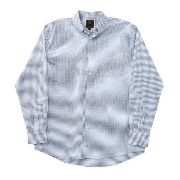 'FX Fusion' Men's Wrinkle Free Cotton Twill Checkered Long Sleeve - Royal / White