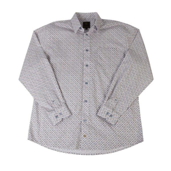 'FX Fusion' Men's Geo Diamond Print Long Sleeve - Mauve / Blue / White