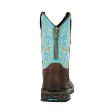 'Georgia Boot' Youth 8" Carbo-Tec Western Square Toe - Brown / Turquoise (Sizes 3.5Y-6Y)
