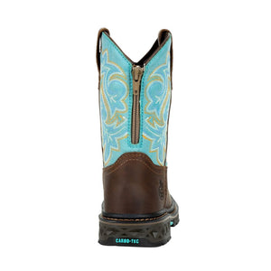 'Georgia Boot' Youth 8" Carbo-Tec Western Square Toe - Brown / Turquoise (Sizes 3.5Y-6Y)
