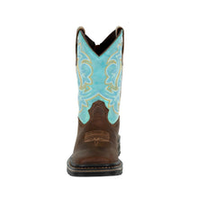 'Georgia Boot' Children's 8" Carbo-Tec Western Square Toe - Brown / Turquoise (Sizes 8.5C-3Y)