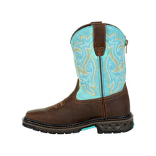 'Georgia Boot' Children's 8" Carbo-Tec Western Square Toe - Brown / Turquoise (Sizes 8.5C-3Y)