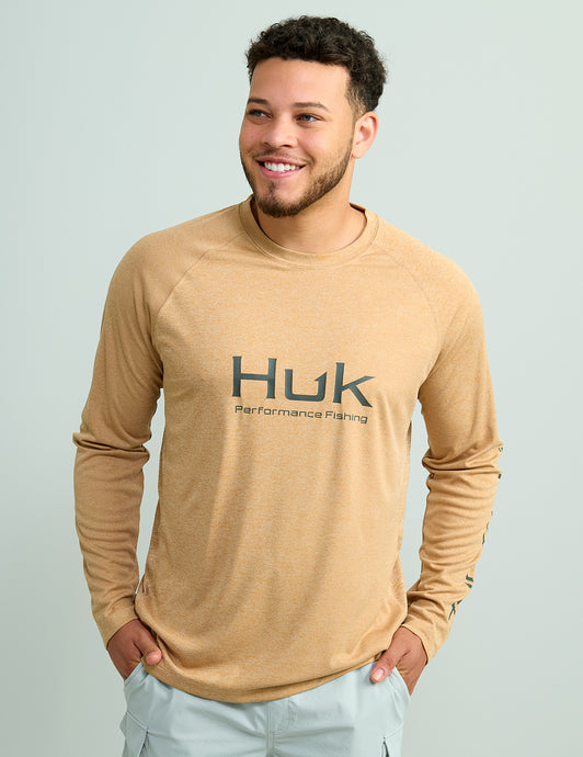 'Huk' Men's Pursuit Long Sleeve Heather - Sand Piper Heather