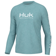 'Huk' Men's Pursuit Performance Vented Crew Neck - Marine Blue Heather