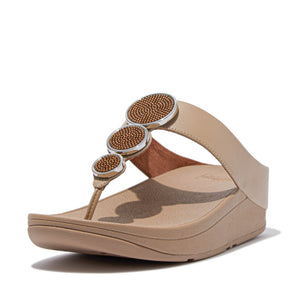 'FitFlop' Women's Halo Bead-Circle Leather Toe-Post Sandal - Latte Beige