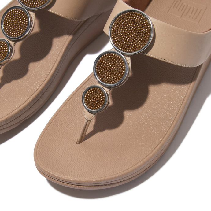 'FitFlop' Women's Halo Bead-Circle Leather Toe-Post Sandal - Latte Beige