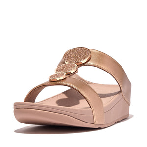 'FitFlop' Women's Halo Bead-Circle Leather H-Bar Slide Sandal - Rose Gold