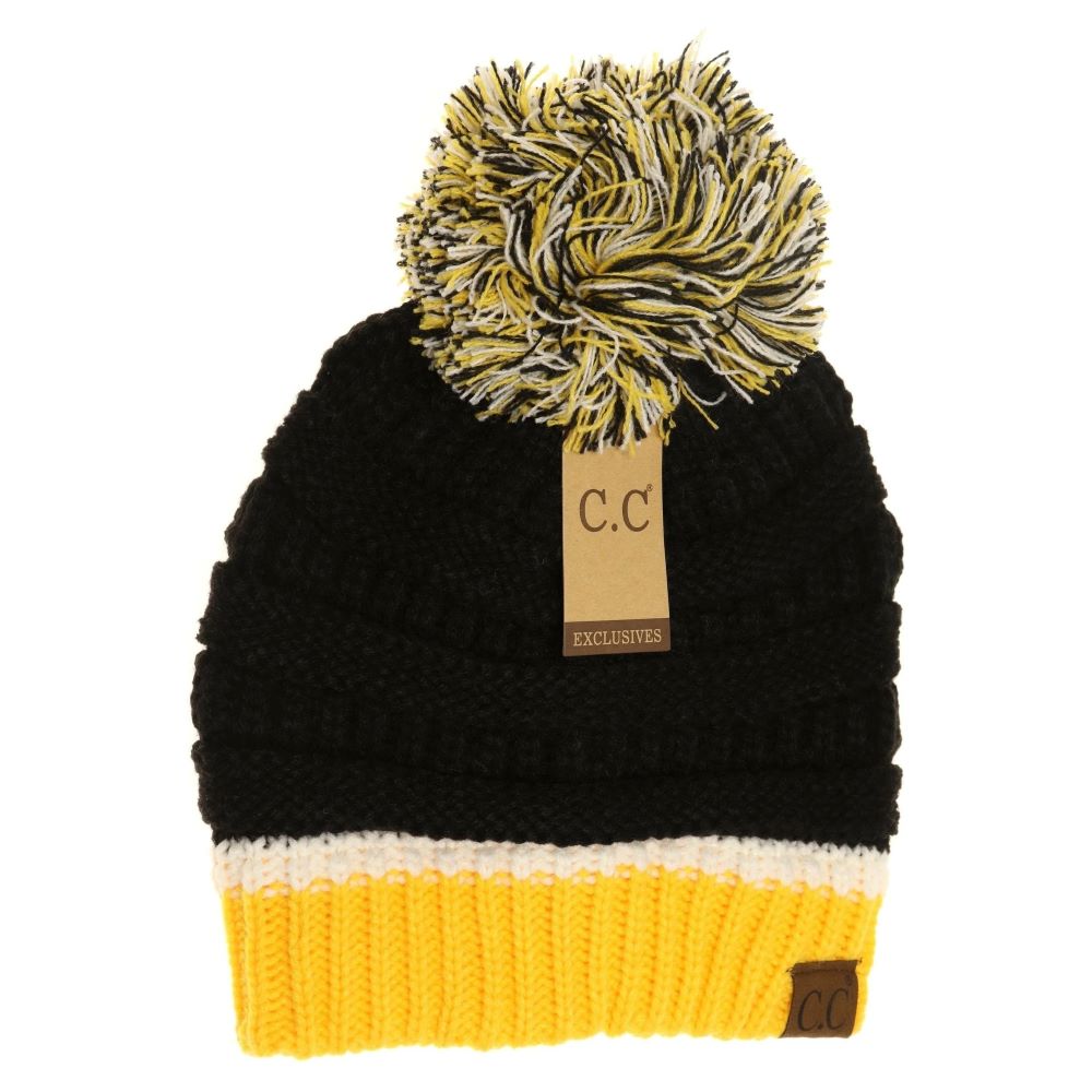 'Cheveux Corp' Women's Team Color Ribbed Beanie Pom - Black / Gold