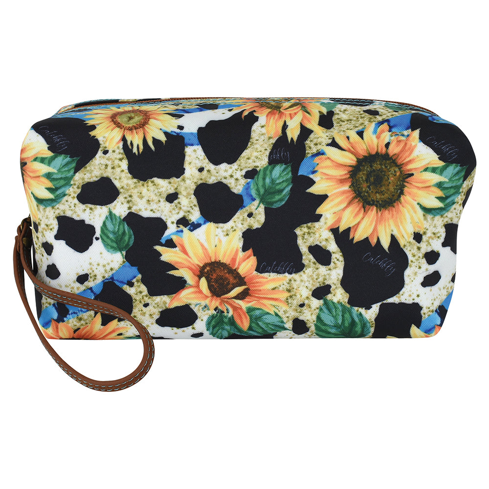 'TRENDITIONS' Women's Catchfly Large Cosmetic Bag - Sunflower / Cow Print
