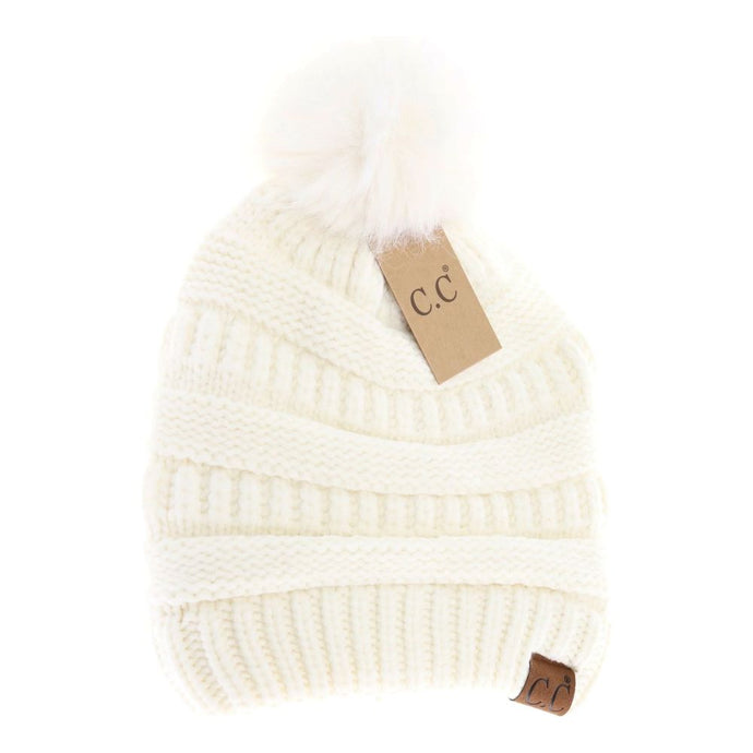 'Cheveux Corp' Women's Soft Yarn Beanie Pom - Ivory