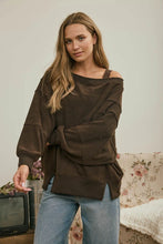 'Blu Pepper' Women's Tiered Sleeve Boat Neck Sweater - Dark Brown