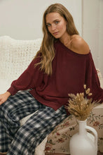'Blu Pepper' Women's Tiered Sleeve Boat Neck Sweater - Oxblood