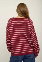 'Blu Pepper' Women's Stripped Drop Shoulder Sweater - Burgundy
