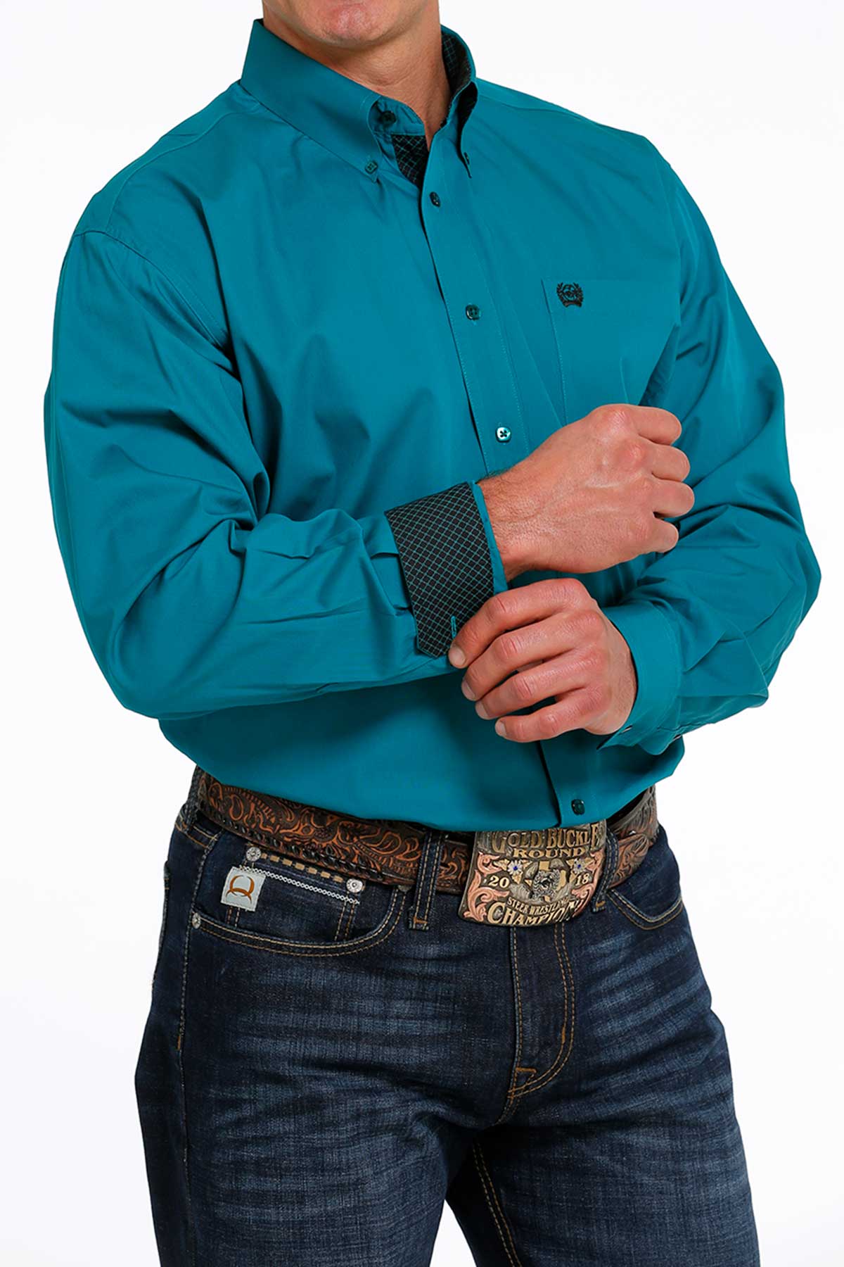 'Cinch' Men's Solid Classic Fit Button Down - Teal