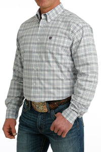 'Cinch' Men's Plaid Classic Fit Button Down - White / Light Blue