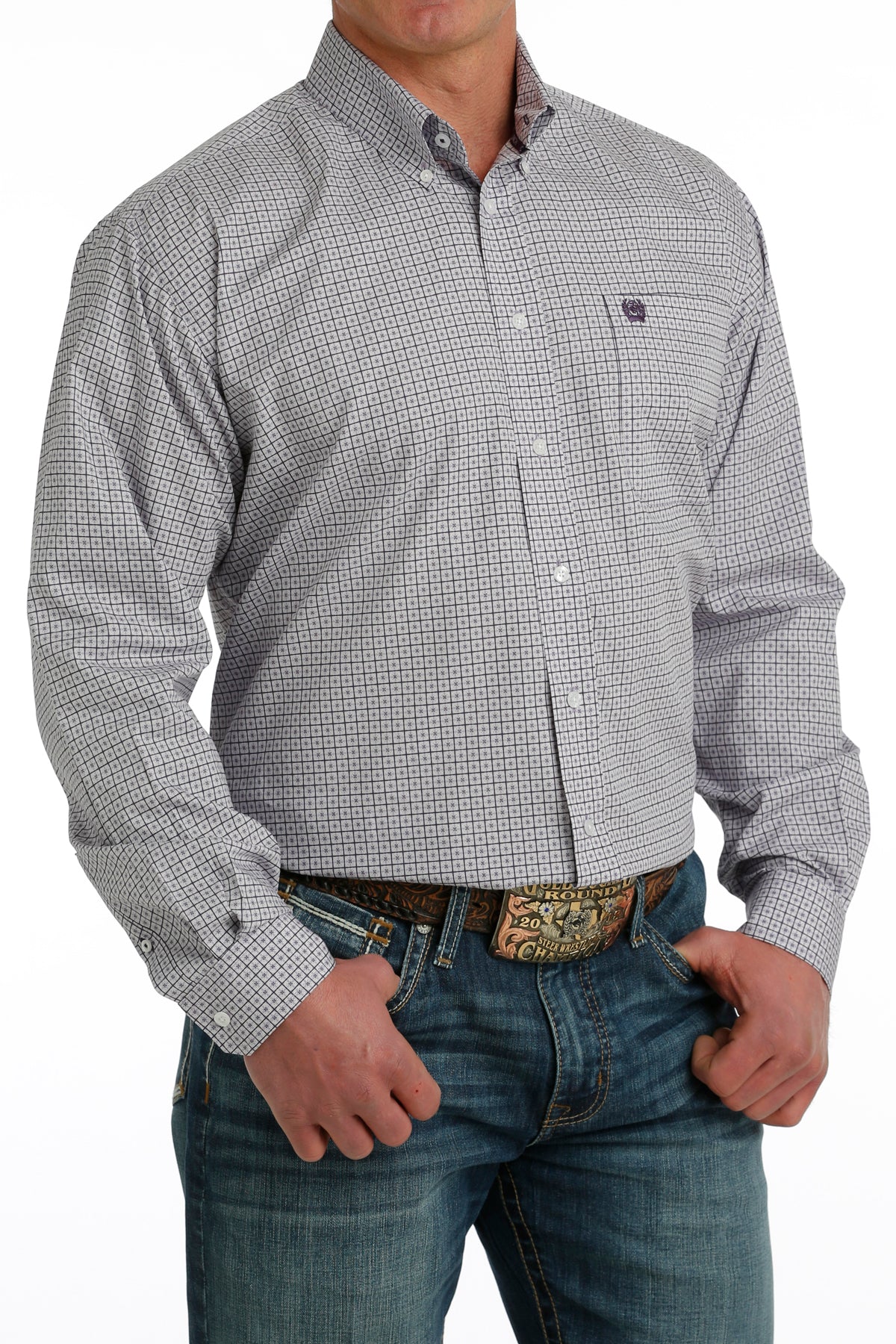 'Cinch' Men's Geo Print Classic Fit Button Down - Purple