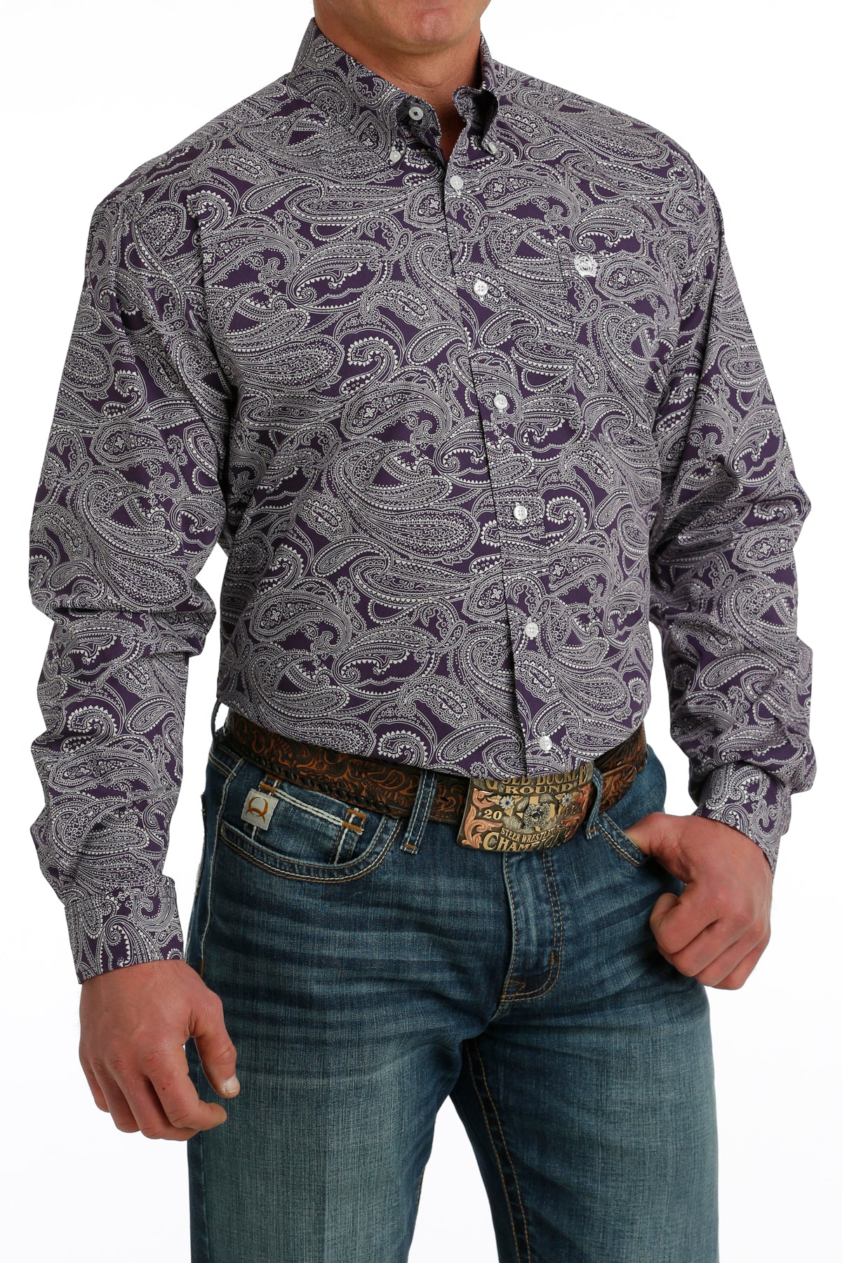 'Cinch' Men's Paisley Print Classic Fit Button Down - Purple