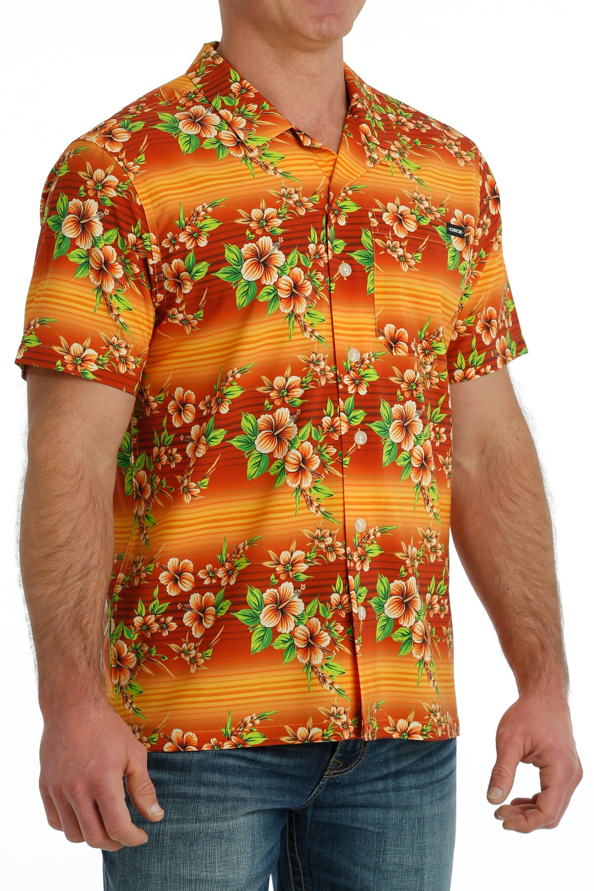 'Cinch' Men's Hawaiian Print Camp Shirt - Orange