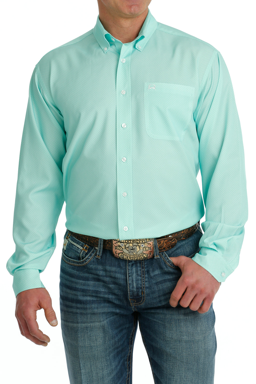 'Cinch' Men's ArenaFlex Geo Print Classic Fit Button Down - Mint