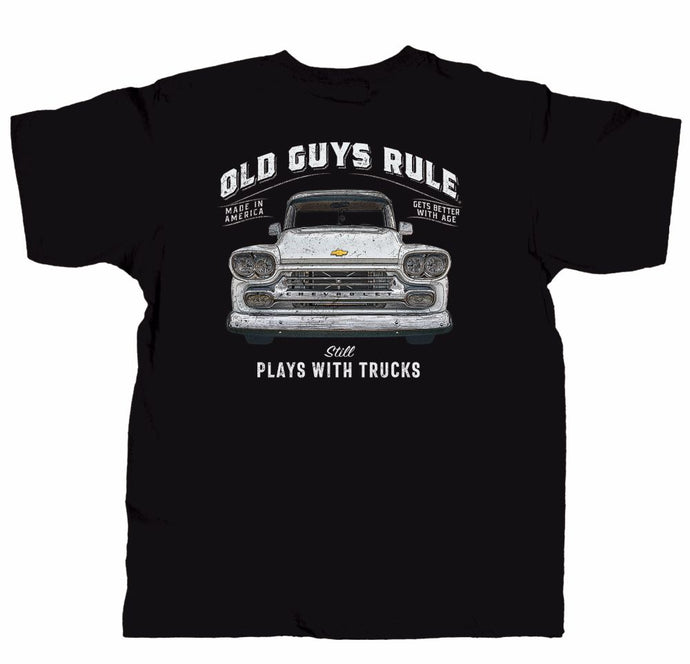 'Old Guys Rule' Men's Plays With Trucks Vintage Tee - Black