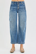 'Risen' Women's Risen Slouchy Crop Barrel Twisted Seams Jeans - Medium Blue
