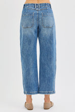 'Risen' Women's Risen Slouchy Crop Barrel Twisted Seams Jeans - Medium Blue