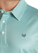 'Panhandle' Men's Geo Print Performance Knit Polo - Turquoise