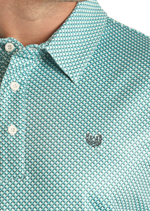 'Panhandle' Men's Geo Print Performance Knit Polo - Turquoise