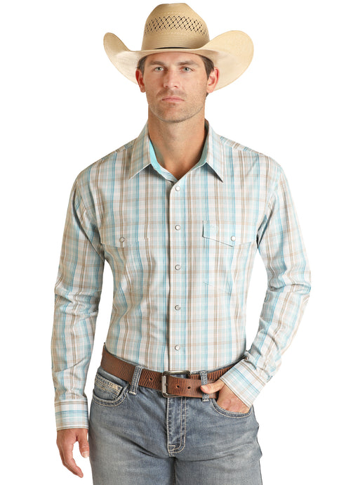 'Panhandle' Men's Western Plaid Button Down - Bright Turquoise