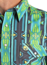 'Panhandle' Men's Aztec Western Snap Front - Bright Turquoise