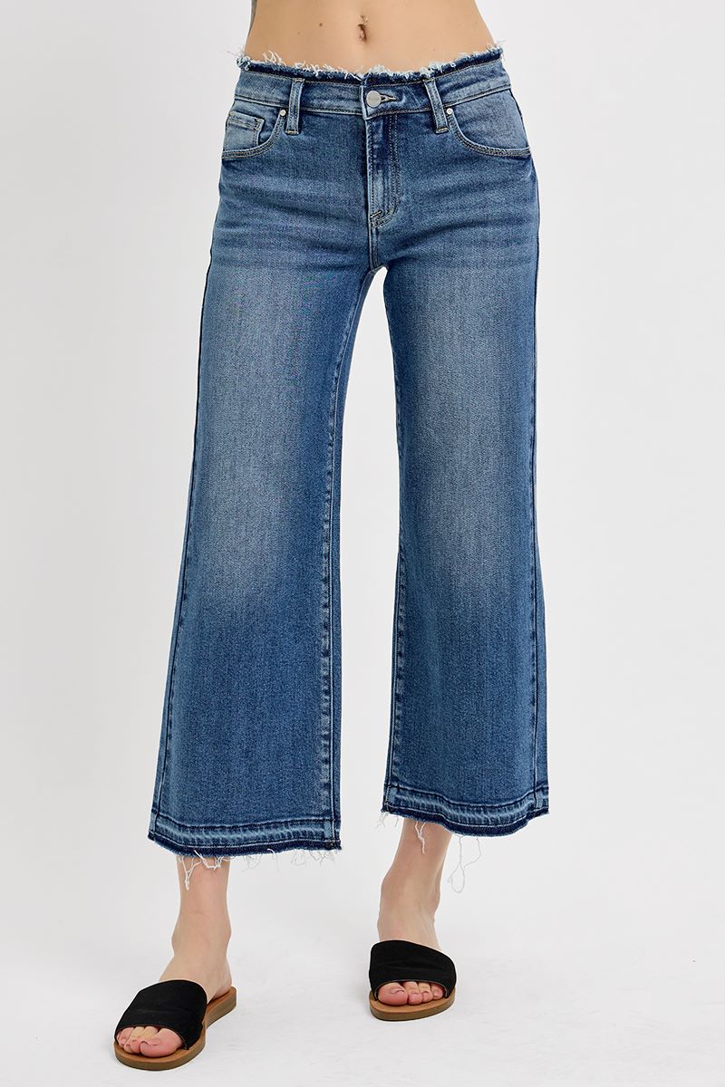 'Risen' Women's Cropped Jeans - Medium Blue