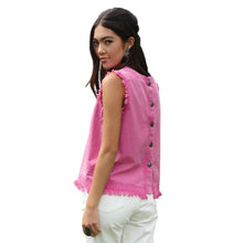 'Cruel' Women's Denim Button Back Shift Tank Top - Pink