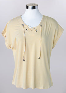 'Keren Hart' Women's Stripe Knit Top - Lemon (Ext. Sizes)