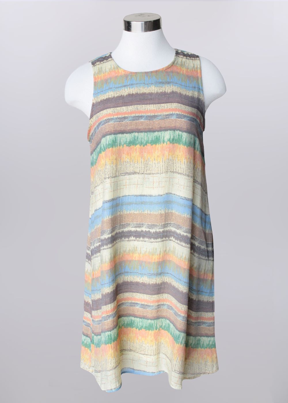 'Keren Hart' Women's Lined Stripe Sun Dress - Cream