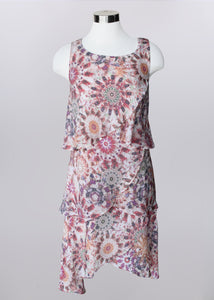 'Keren Hart' Women's Tiered Lined Dress - White / Pink