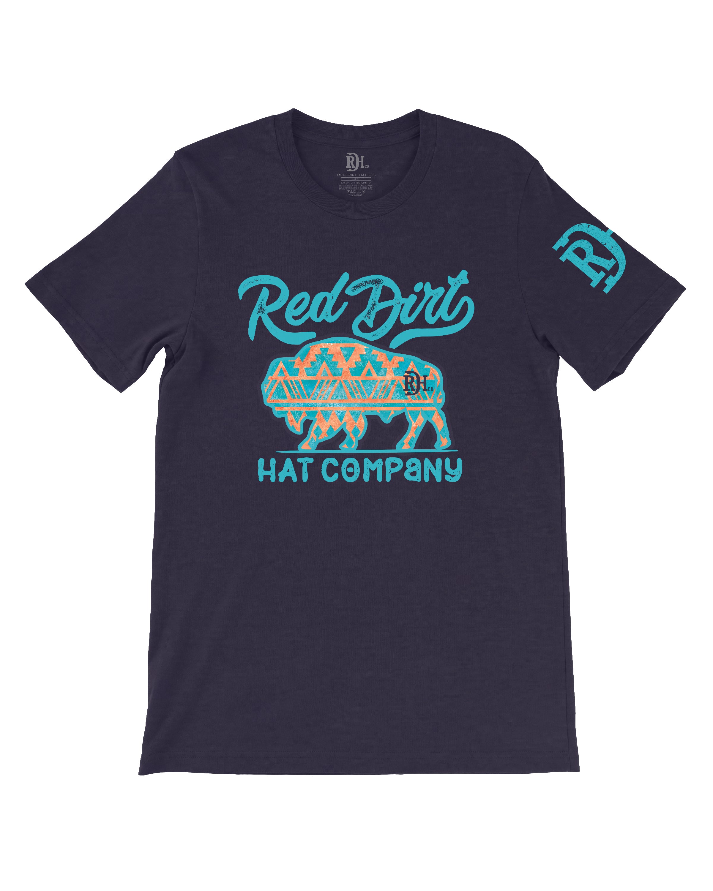 'Red Dirt Hat Company' Men's Aztec Bison Short Sleeve - Navy Blue