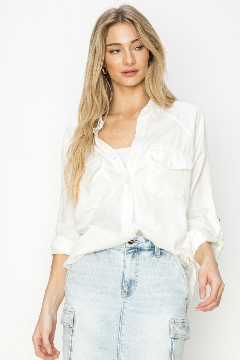 'Risen' Women's Oversized Tencel Shirt - Cream
