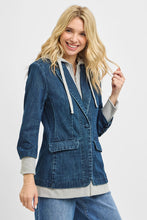 'Risen' Women's Blazer Hooded Jacket - Dark Wash