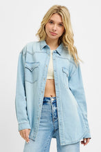 'Risen' Women's Relaxed Denim Long Sleeve Shirt - Light Wash