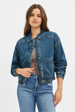 'Risen' Women's Denim Bomber Jacket - Dark Blue