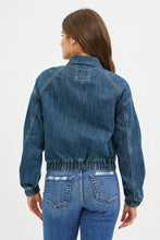'Risen' Women's Denim Bomber Jacket - Dark Blue
