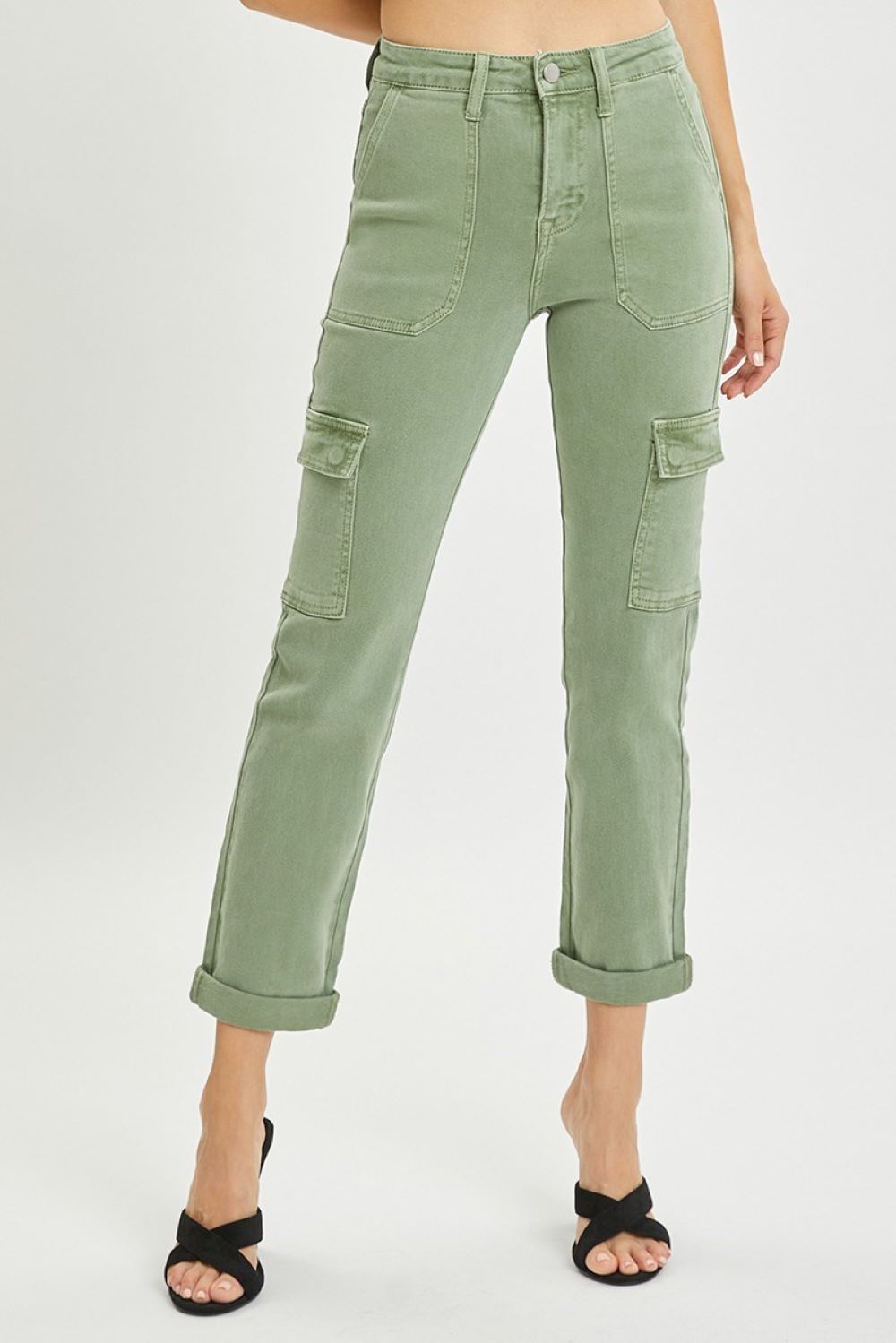 'Risen' Women's High Rise Cargo Pants - Olive (Plus Size)