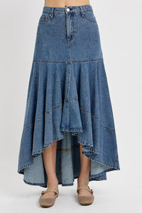 'Risen' Women's High-Low Denim Skirt - Medium