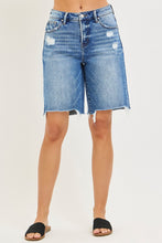 'Risen' Women's Mid Rise Relaxed Bermuda Shorts - Medium Blue