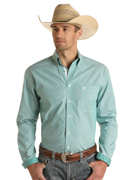 'Panhandle-Rough Stock' Men's Geo Print Button Down - Turquoise