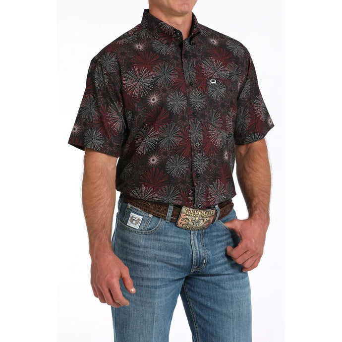 'Cinch' Men's Short Sleeve Firework Shirt - Black