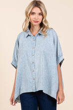 'Mittoshop' Women's Striped Chambray Blouse - Powder Blue