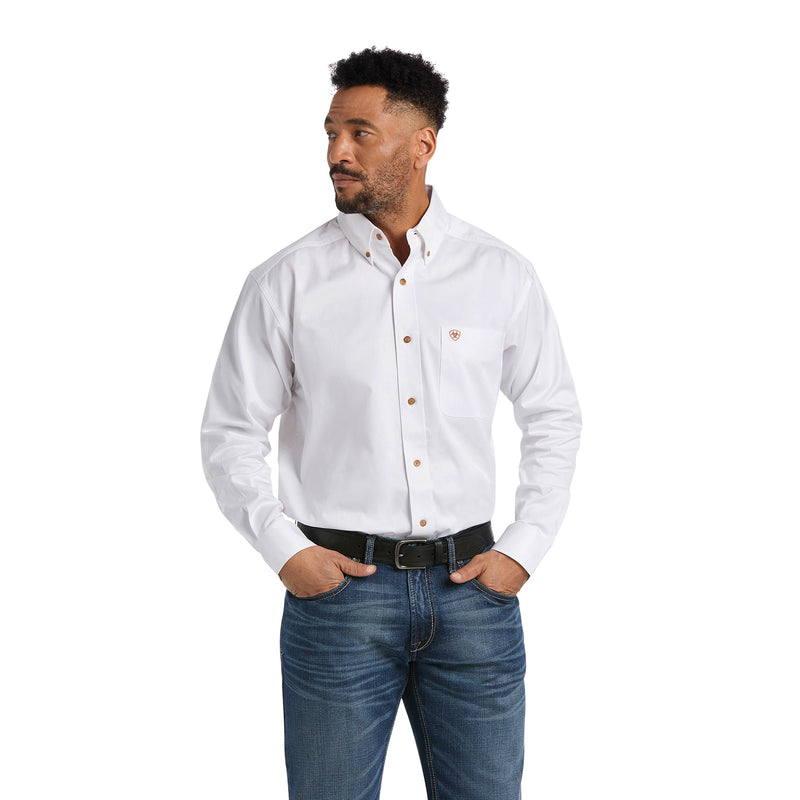 'Ariat' Men's Solid Twill Classic Fit Button Down - White