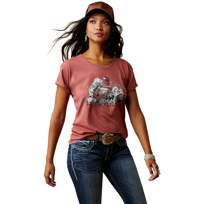 'Ariat' Women's Barnyard T-Shirt - Red Clay Heather
