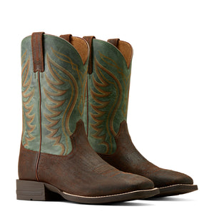 'Ariat' Men's 11" Amos Western Square Toe - Brown / Green